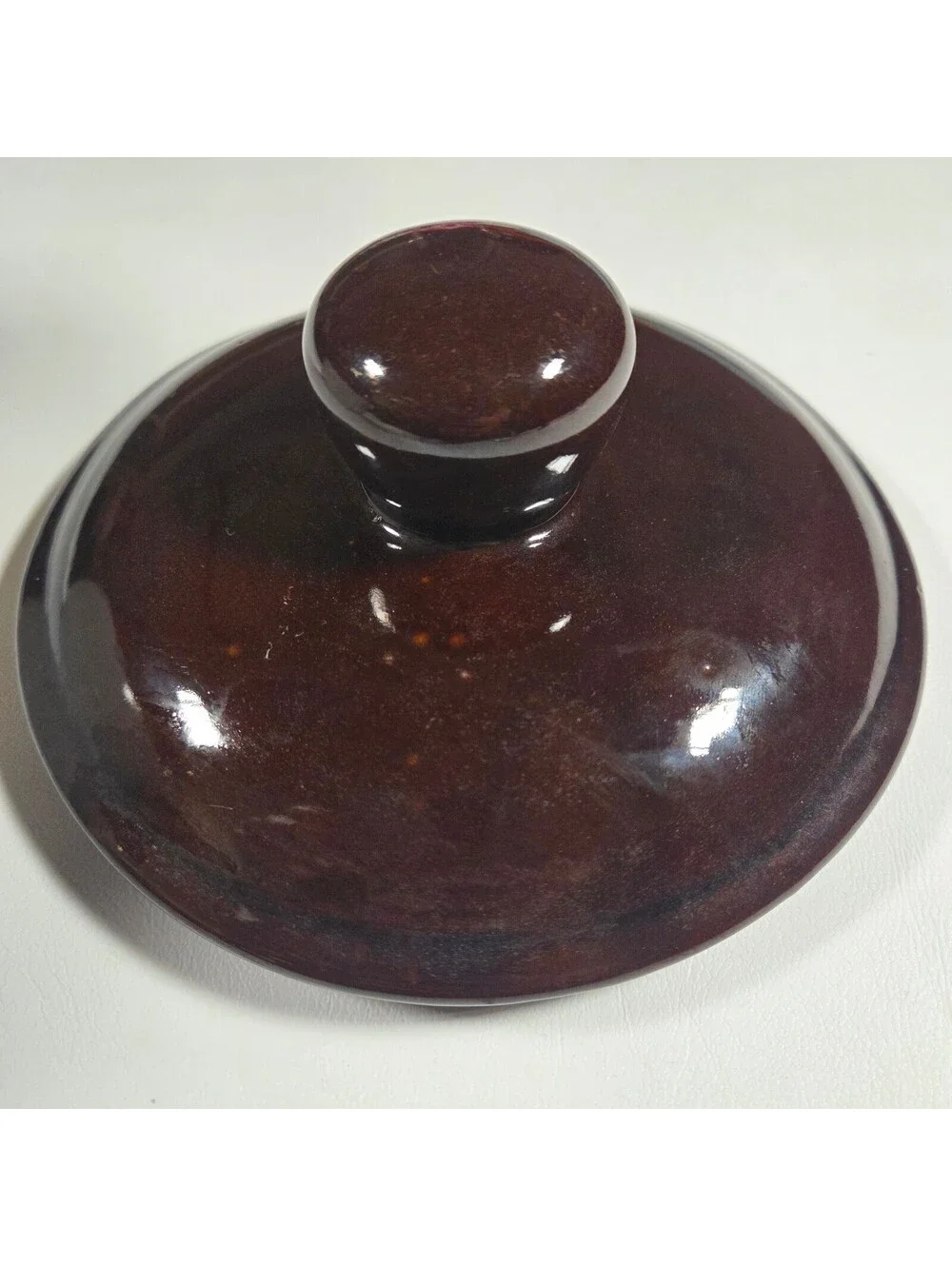 Vintage Ceramic Brown and Cream Covered Pot with Handles